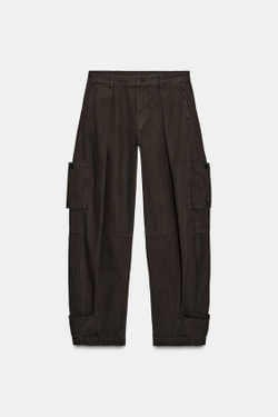 ZARA БРЮКИ-КАРГО BALLOON — ZW COLLECTION, КОРИЧНЕВЫЙ