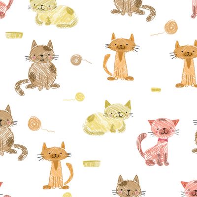 Милые котики, забавный рисунок карандашом