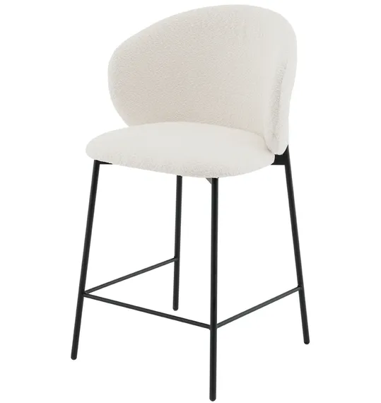 Полубарный стул Blaze 60 см, белое букле, черные ножки