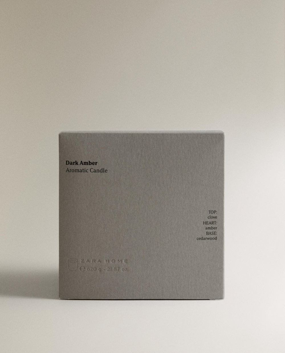 Zara Home Свеча ароматическая Dark Amber 620 г, растительный воск, аромат восточный древесный, Коричневый