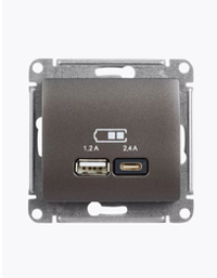 Розетка USB Systeme Electric GLOSSA A+A, 5В/2,1 А, 2х5В/1,05 А, механизм, Графит, GSL001333