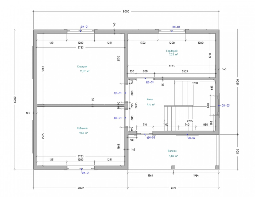 Каркас дома 8 x 6 м