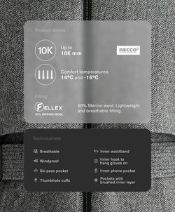 Oysho Водостойкая куртка FELLEX® Wool Blend SKI, антрацитово-серый