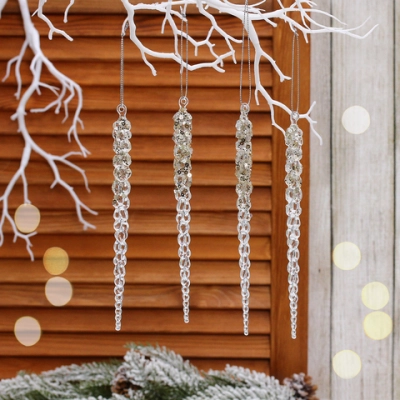 Подвеска «Хрустальная сосулька» 18 см (набор 4 шт), Шампань