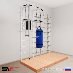 Шведская стенка Sv Sport усиленная 67670 (Турник стандарт/Брусья/Канат/Трапеция/Цепь/Мешок 30кг/Мат 2м/Канатный лаз)