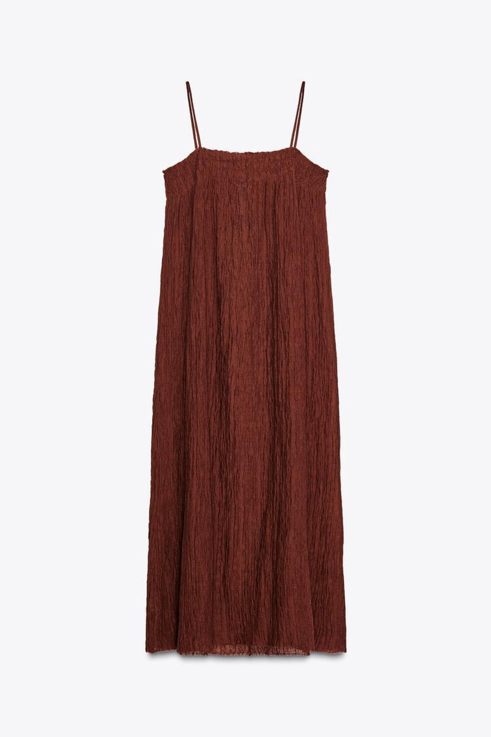 ZARA ДЛИННОЕ ПЛАТЬЕ ИЗ СМЕСОВОЙ ТКАНИ РАМИ — ZW COLLECTION, КОРИЧНЕВЫЙ