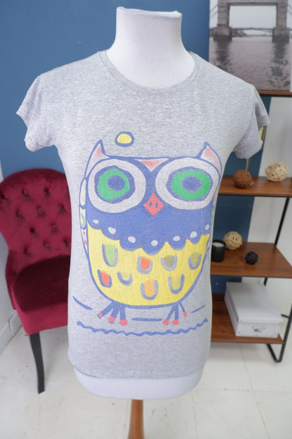 Футболка серая с принтом 44-46 размер