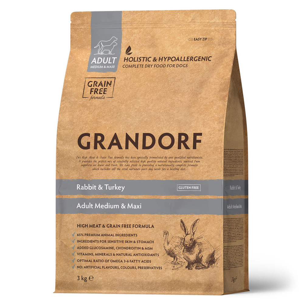 GRANDORF Dog Med&Max Сухой корм для собак средних и крупных пород кролик с картофелем 3 кг