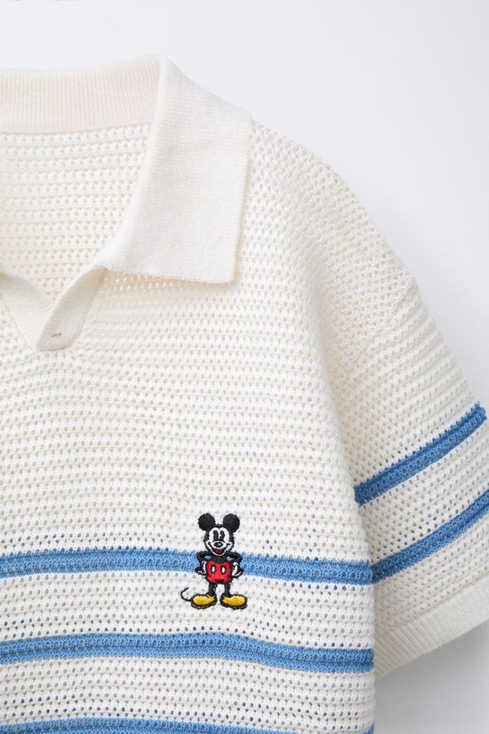 ZARA ТРИКОТАЖНОЕ ПОЛО ИЗ СМЕСОВОГО ХЛОПКА И ЛЬНА MICKEY MOUSE © DISNEY, СИНИЙ/БЕЛЫЙ