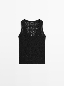 Massimo Dutti Кружевной топ с круглым вырезом, черный