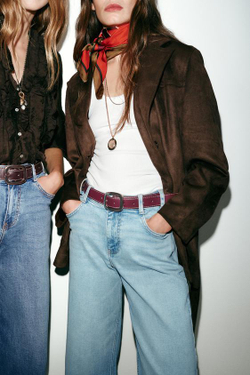 ZARA ДЖИНСЫ Z.10 КЮЛОТЫ С ВЫСОКОЙ ПОСАДКОЙ И РЕМНЕМ, ГОЛУБОЙ