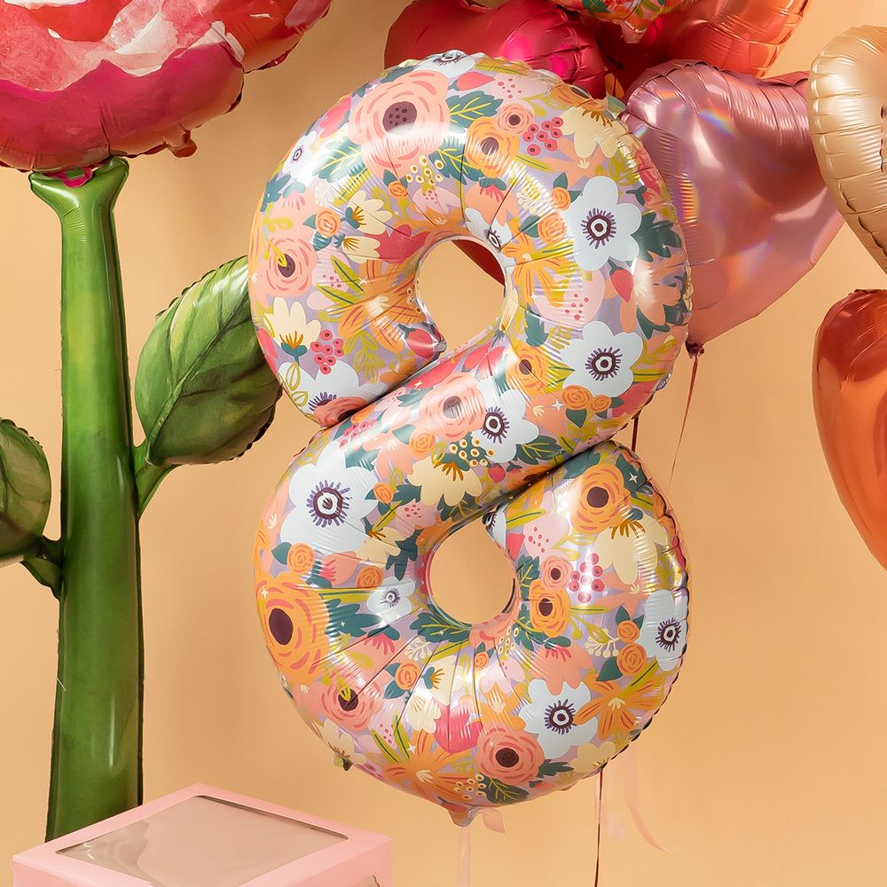 Шар (34''/86 см) Цифра, 8 Цветочный вальс, 1 шт. в уп.