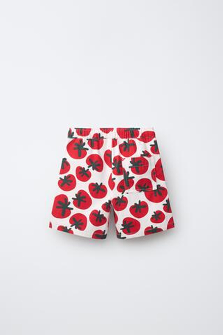 ZARA ШОРТЫ ИЗ САРЖИ С ПРИНТОМ ТОМАТОВ, КРАСНЫЙ