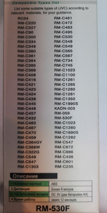 Пульт для JVC RM-530F (HJC063) универсальный