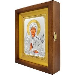Матрона Московская. Икона в серебряном окладе, в деревянном киоте.