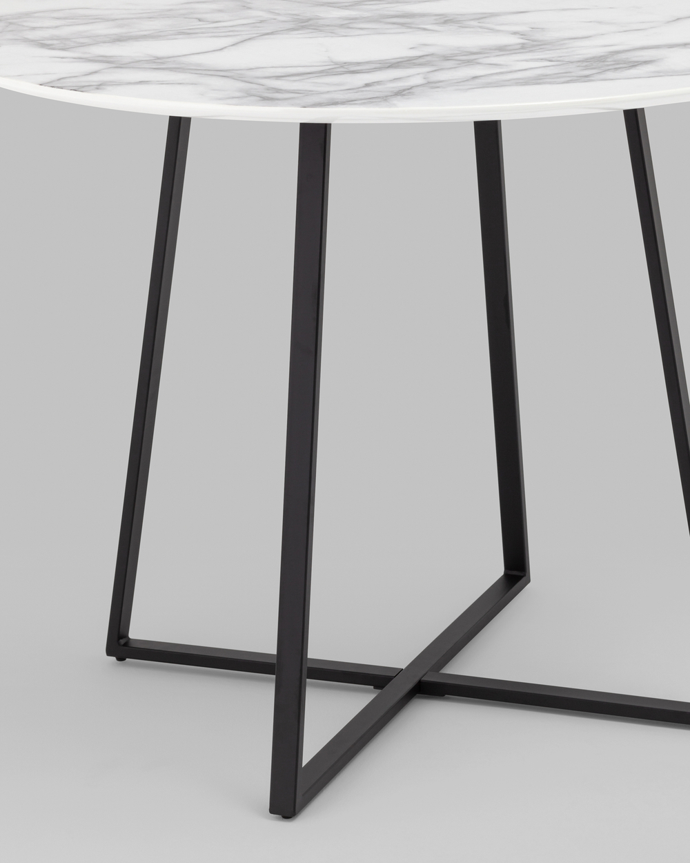 Стол обеденный Дакота 100*100 белый мрамор ножки черные