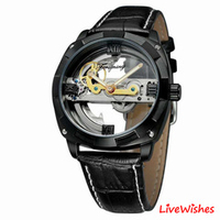 Часы наручные механические скелетоны FORSINING на кожаном ремешке, черный W8990-03