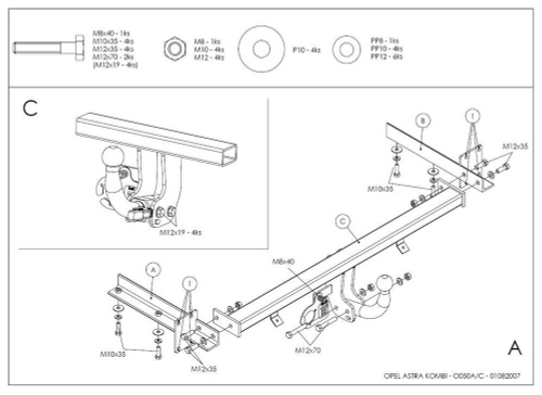 Оцинкованный фаркоп на Opel Astra H универсал 2004-2009 (без электрики), Galia O050C