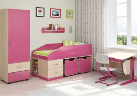 Детская стенка КарИВи Легенда 8  Дуб Молочный Розовый