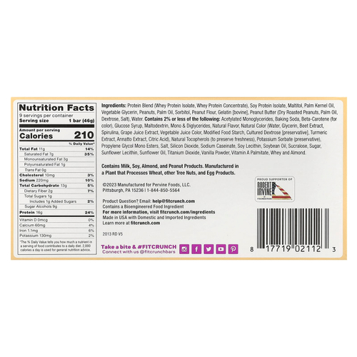 FITCRUNCH, высокопротеиновый запеченный батончик, арахисовая паста и желе, 9 батончиков по 1,62 г (46 г)