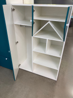 Шкаф-стеллаж Домик МДФ белый/аквамарин