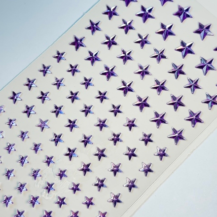 Стразы самоклеющиеся звездочки разного размера 101 шт лиловые