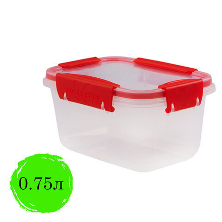 Контейнер с крышкой пищевой 0,75 л герметичный, BUTTERFLY, ланч бокс, 8,5х15,6х11 см, прозрачный, 4378259, 437825900