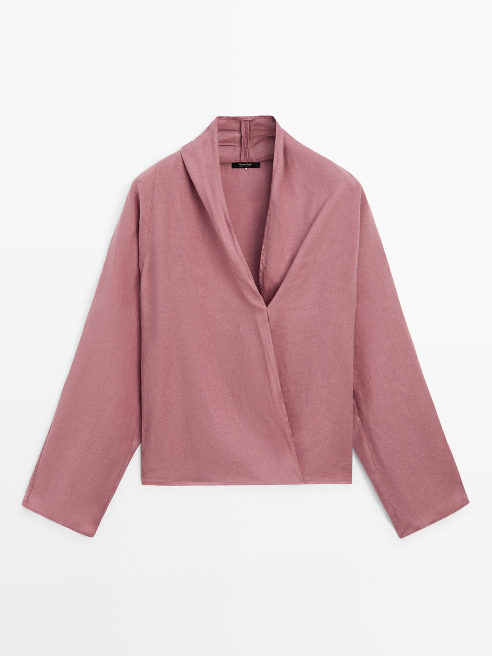 Massimo Dutti Блуза из струящейся льняной ткани внахлест, розовый