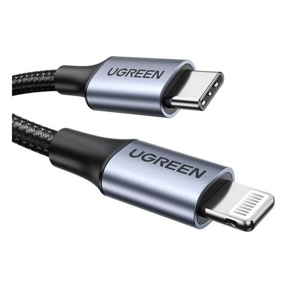 Кабель Ugreen US304 USB-C - Lightning M/M Shell Braided 1м черный (60759)
