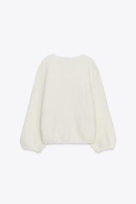 ZARA СВИТЕР С ОБЪЕМНЫМИ РУКАВАМИ ИЗ ШЕРСТИ, ЭКРЮ