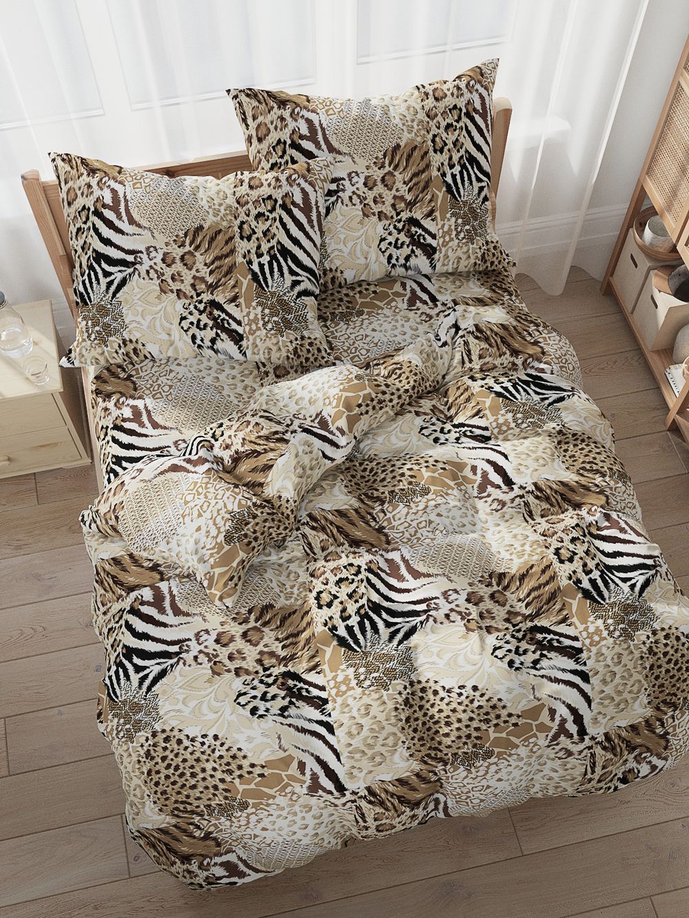 Простынь на резинке перкаль Сказка "Сафари" 160x200 см