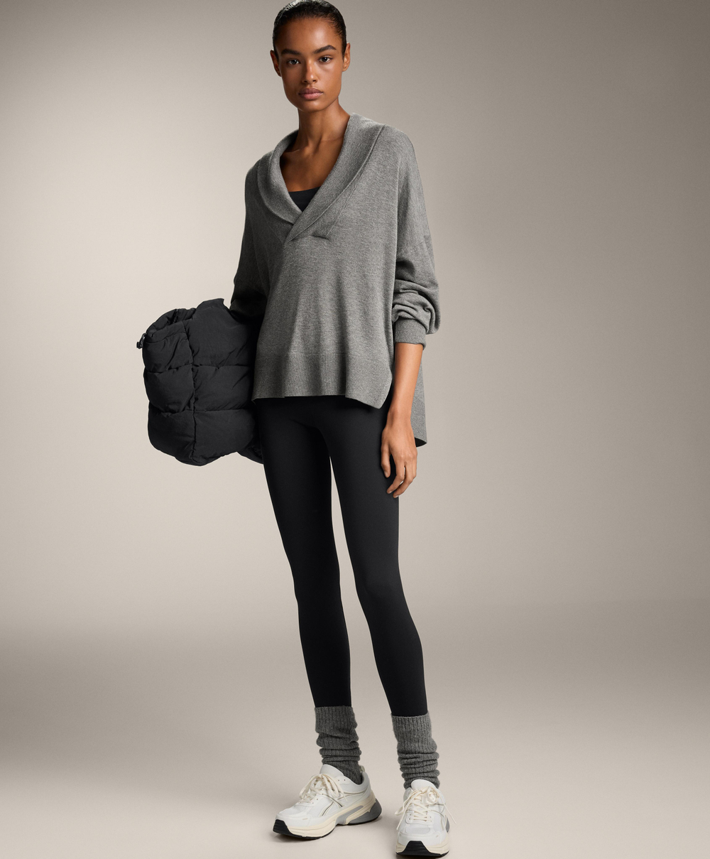 Oysho Джемпер с V-образным вырезом и лацканом, серый меланж