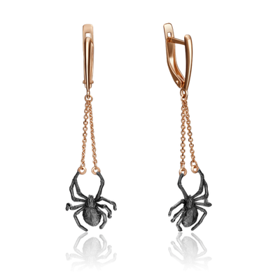Серьги «Пауки» с английским замком из красного золота