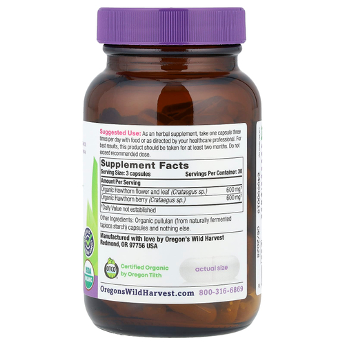 Oregon's Wild Harvest, органический боярышник, 90 веганских капсул