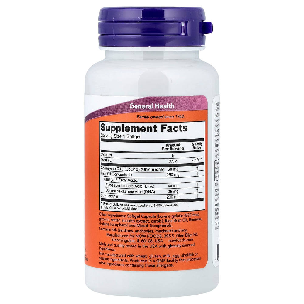 NOW Foods, коэнзим Q10 и рыбий жир, 60 капсул