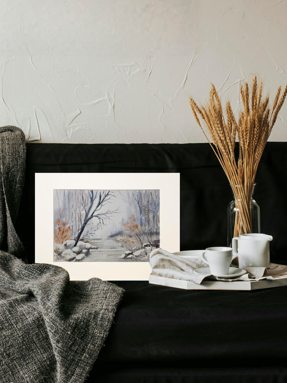 Картина авторская акварельная в паспарту 30х40 см на стену для интерьера "Предзимье"