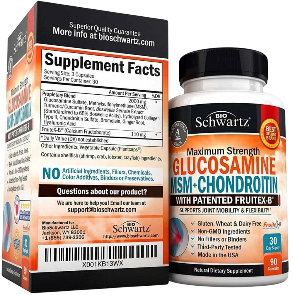 Bio Schwartz Glucosamine Chondroitin MSM 90 капс, Хондроитин Глюкозамин и МСМ