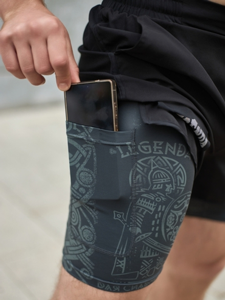 Шорты двойные тренировочные LEGENDA Варяги черный