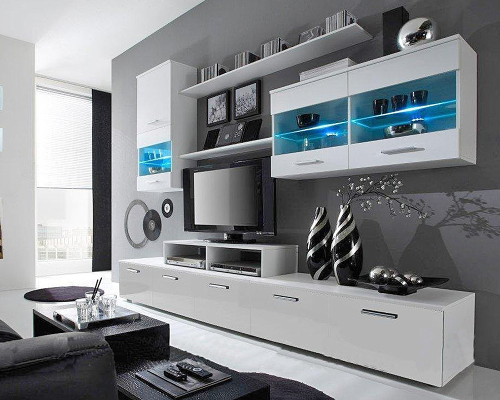 Гостиная Лого МДФ Белый DM635-6 / Белый Фасадный 0101 250*42*190 см, Белый, Белый Фасадный   Фиеста