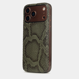 Чехол-накладка для iPhone 17 Pro из кожи питона, зеленого цвета