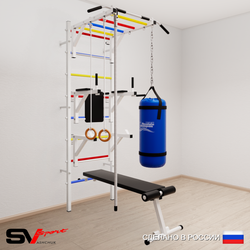 Шведская стенка Sv Sport 5643 (Турник рукоход/Брусья/Стойка/Скамья/Канат/Кольца/Цепь/Мешок 30кг)