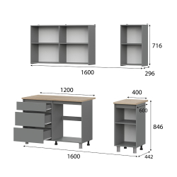 Готовая кухня Денвер 1,6 м, Графит серый, Сонома