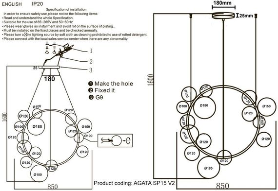 Подвесная люстра Crystal Lux Agata SP15 V2 Chrome/Transparente
