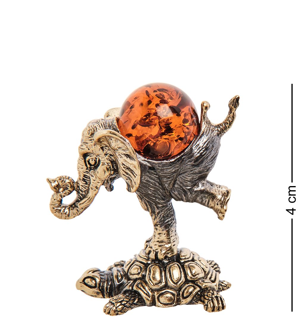 Народные промыслы AM-3257 Фигурка «Слон на черепахе» (латунь, янтарь)