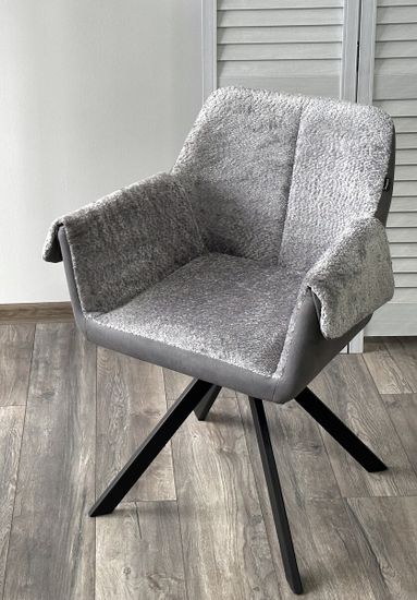 Стул ЭЛЕФАНТ 360 град. поворотный, Alpina Dove, букле / Magnum 965, искуств.замша / Черный