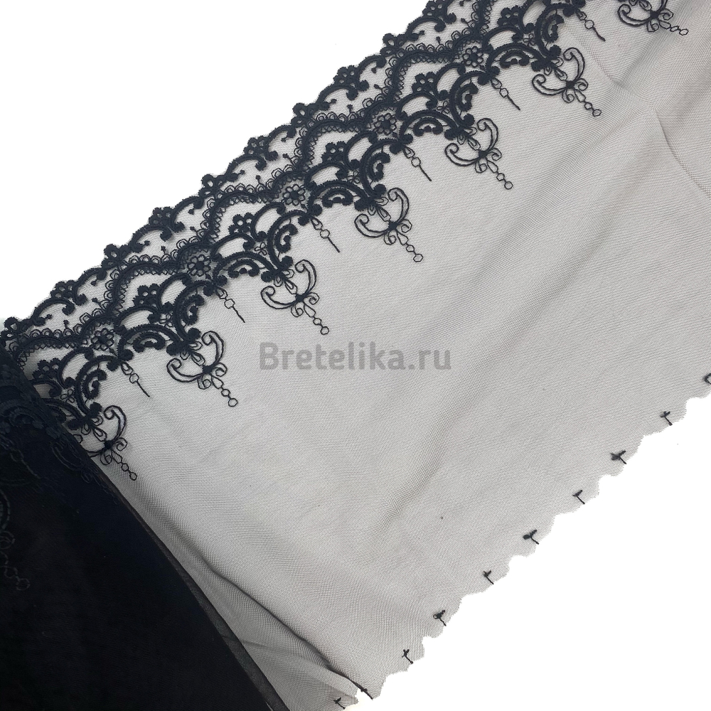 Вышивка на сетке черная 22 см