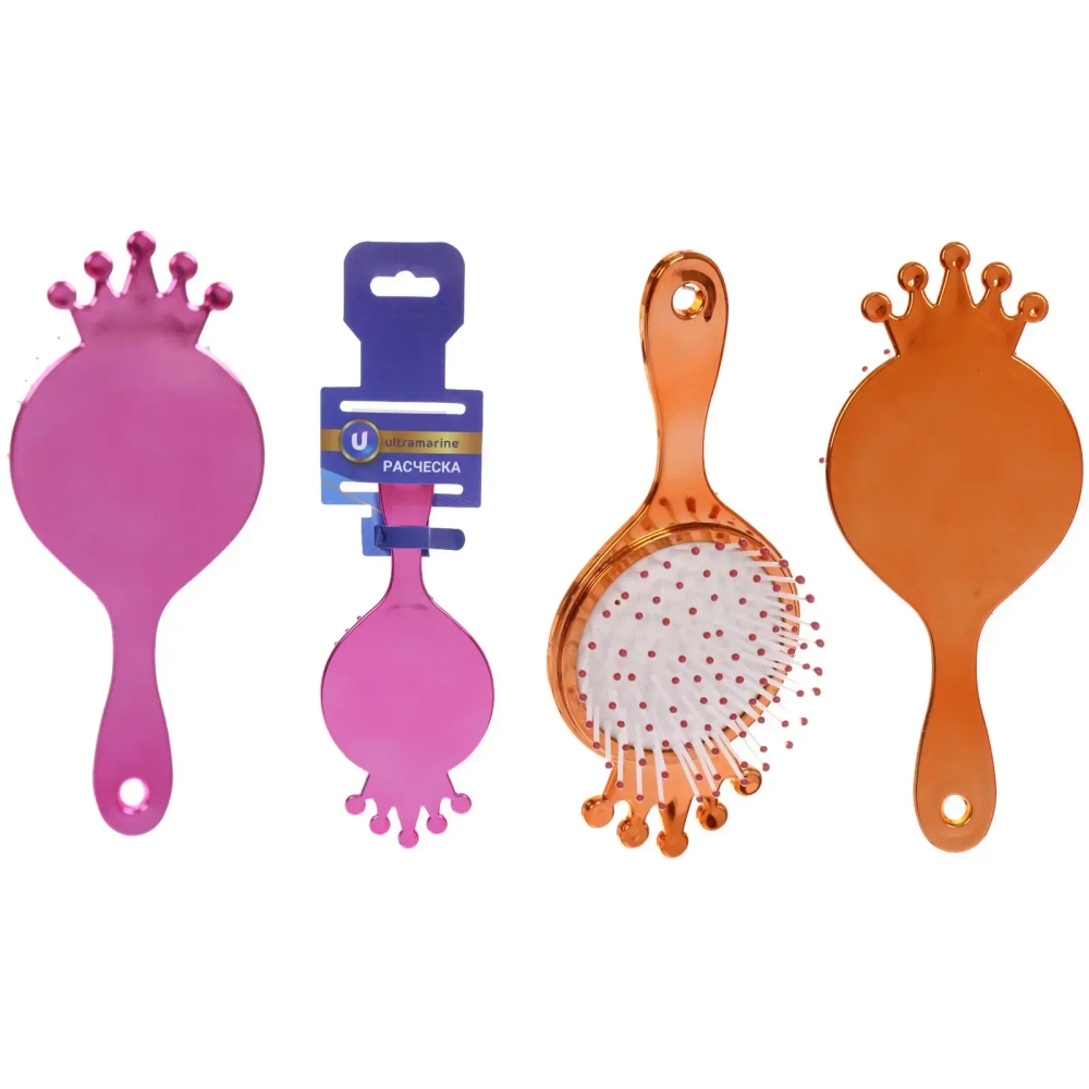 Расческа массажная детская зеркальная «ЛАВАНДА», маленькая Леди, микс 4 цвета, 7*16см (блистер Ultramarine)