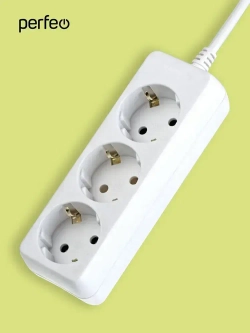 Perfeo сетевой удлинитель с заземлением POWERMATE, 7,0м, 3 розетки, белый