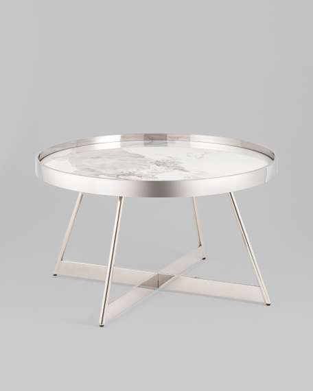 Журнальный столик Гера 80*80см белая керамика сталь серебро