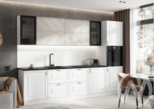 Кухня Престиж 3;0м Компоновка №1 (белый/браш вайт; прайм жемчуг/кастилло темный)